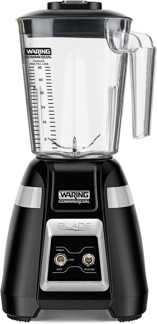 Waring Commercial BB300 Blade 1 HP Blender Toggle Switch Controls with Pulse feature with 48 oz BPA Free Copolyester Stacking Container, 120V, 5-15 Phase Plug ,Black