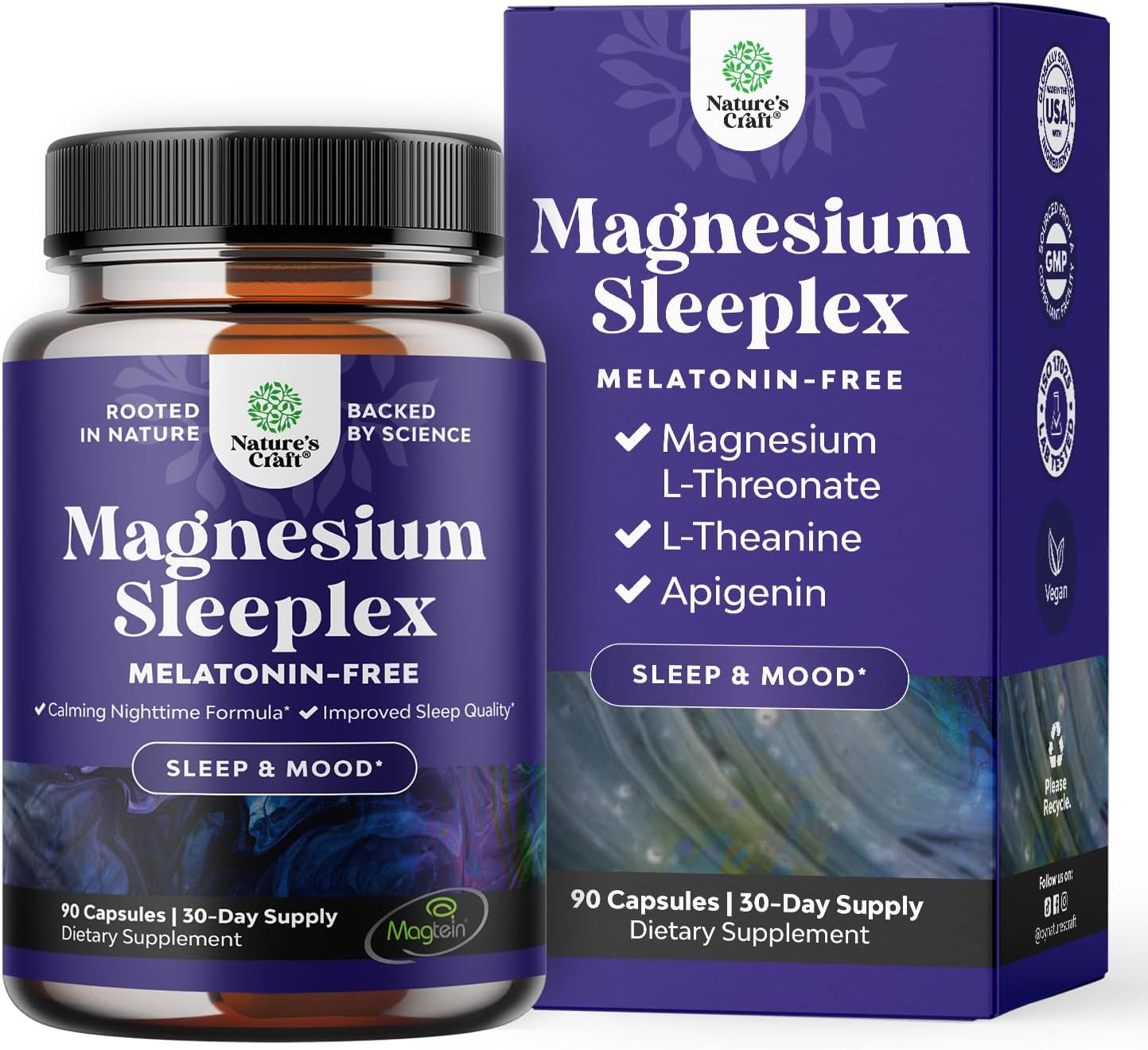 High Absorption Magnesium Sleep Supplement - Rest Support Magnesium L-Threonate Apigenin Theanine for Sleep and Rest for Women & Men - Mg L-Threonate Melatonin Free Sleeping Aid - 90 Capsules