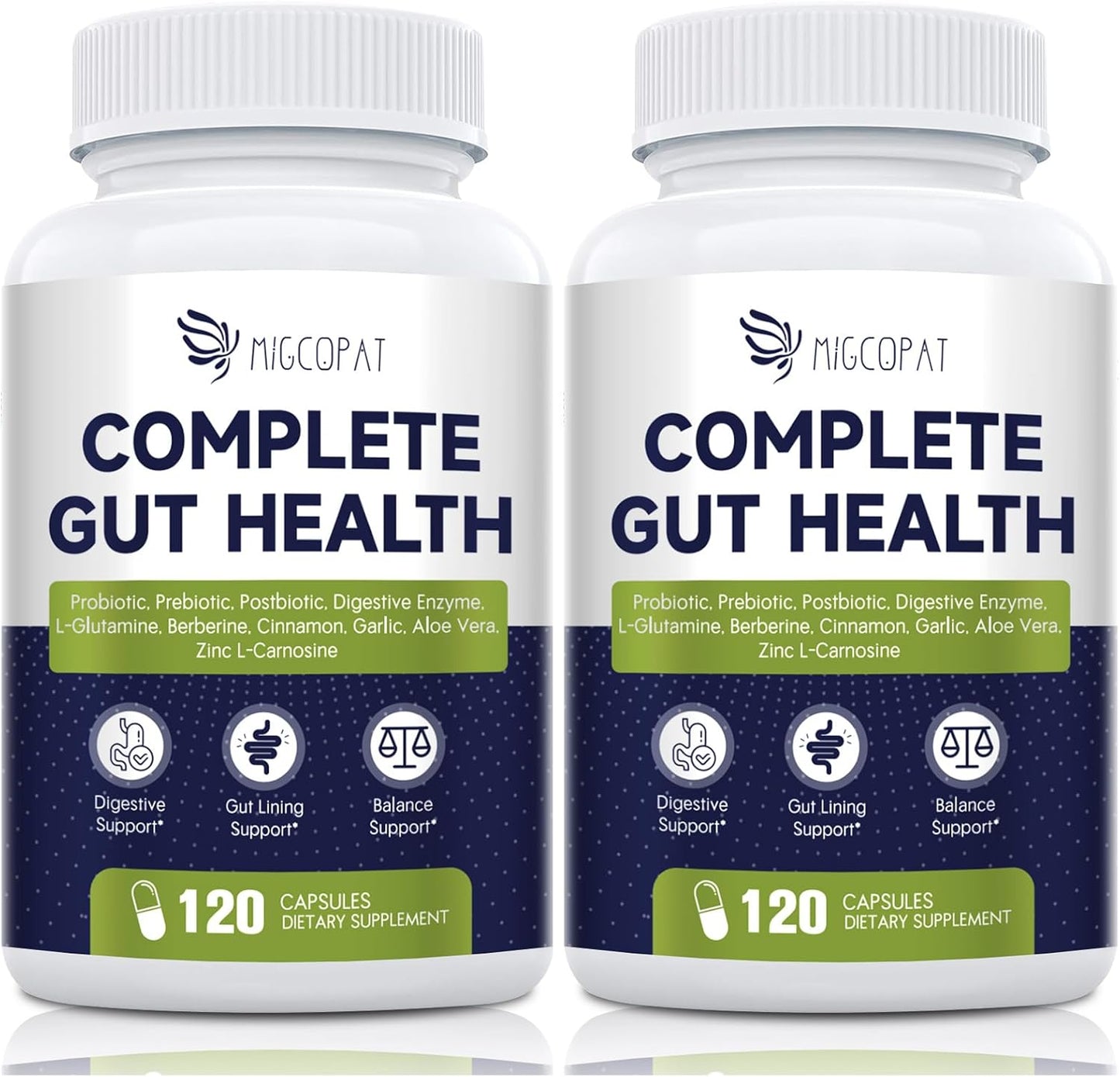 Migcopat Probiotics for Digestive Health, 80 Billion CFU Probiotics, Prebiotics, Postbiotics & Digestive Enzymes, Gut Health Capsules with Berberine, Cinnamon, L-Glutamine, for Men & Women, 240 Counts
