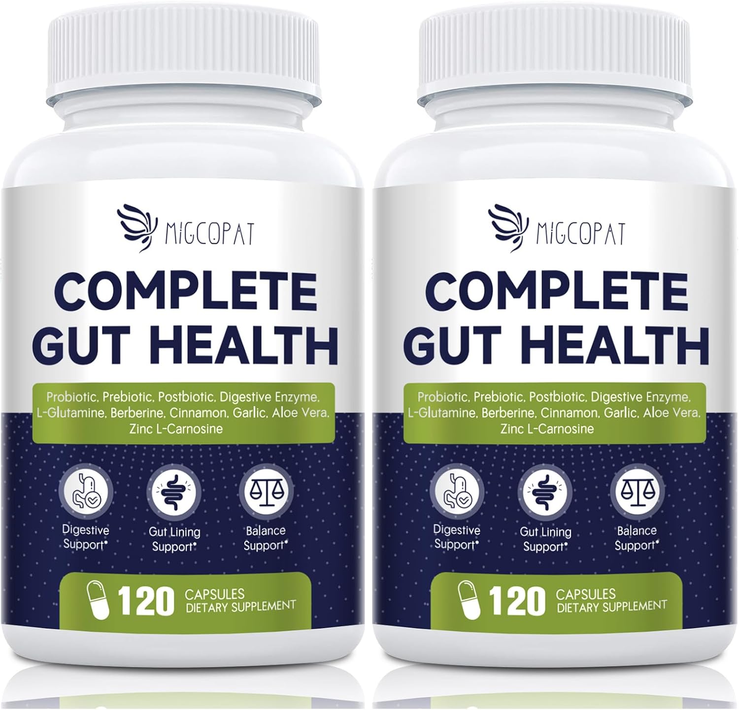 Migcopat Probiotics for Digestive Health, 80 Billion CFU Probiotics, Prebiotics, Postbiotics & Digestive Enzymes, Gut Health Capsules with Berberine, Cinnamon, L-Glutamine, for Men & Women, 240 Counts