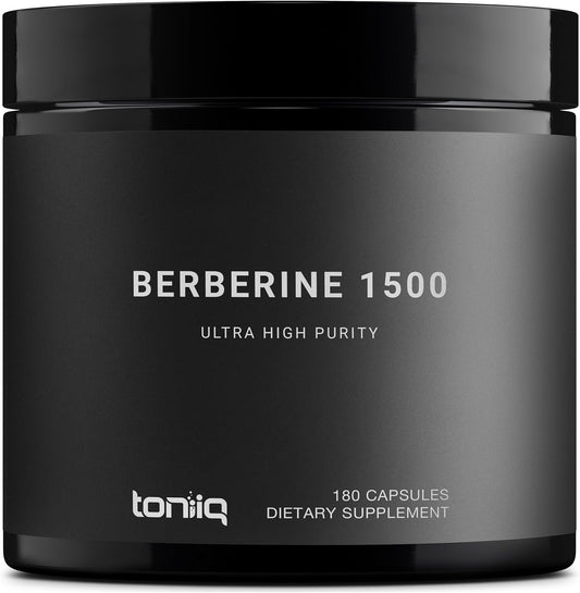Toniiq Ultra High Strength Berberine 1500mg from The Himalayas Berberine Supplement - 97% Highly Purified and Bioavailable -Wild Harvested-Concentrated Formula HCL -3 Caps Serving-180 Veggie Caps