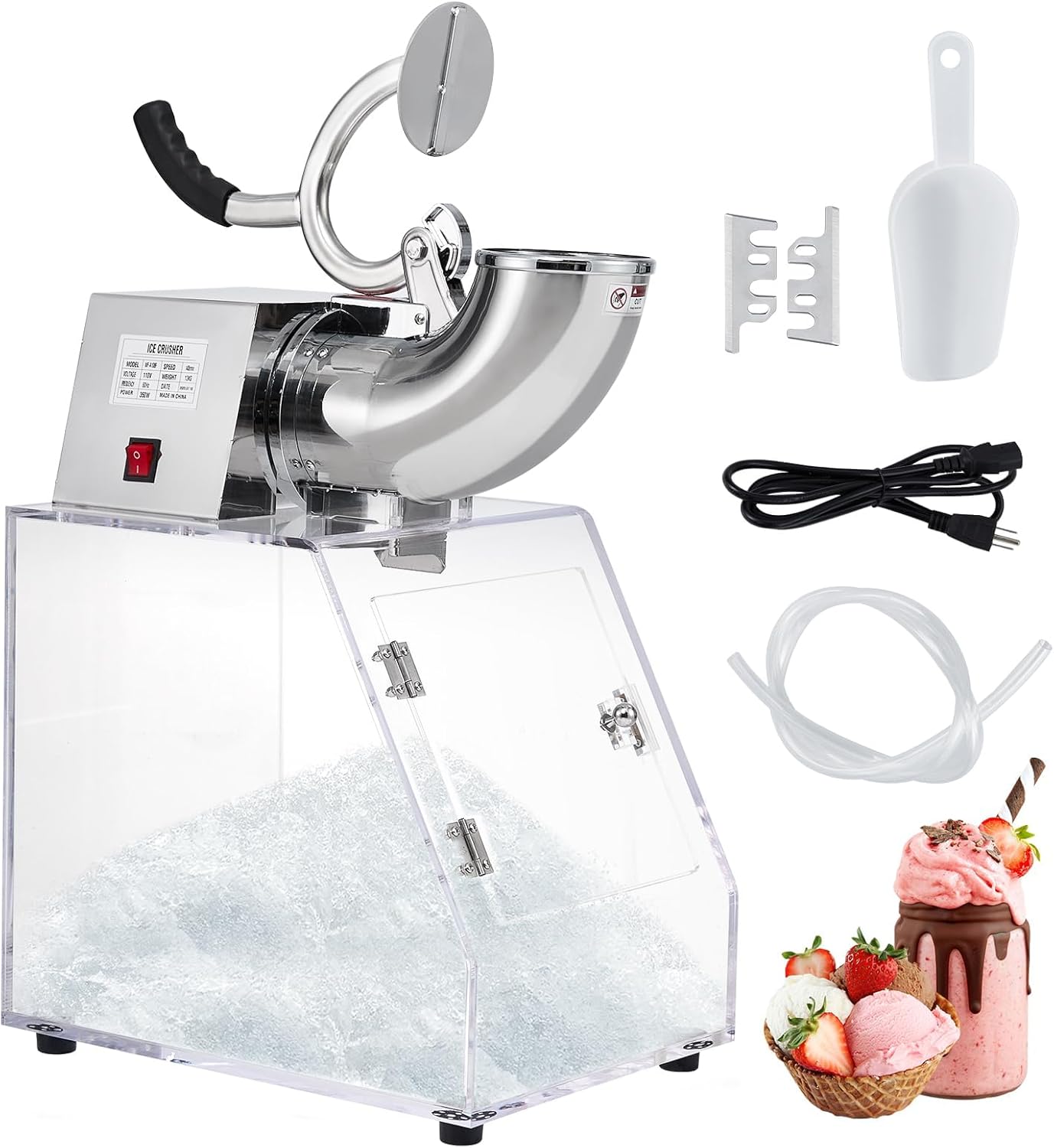 Commercial Snow Cone Machine - 440 LBS/H Heavy-Duty Ice Crusher, 350W Electric Shaved Ice Maker, Ideal for Restaurants, Food Trucks, Bars, Events and Family Use - 350W