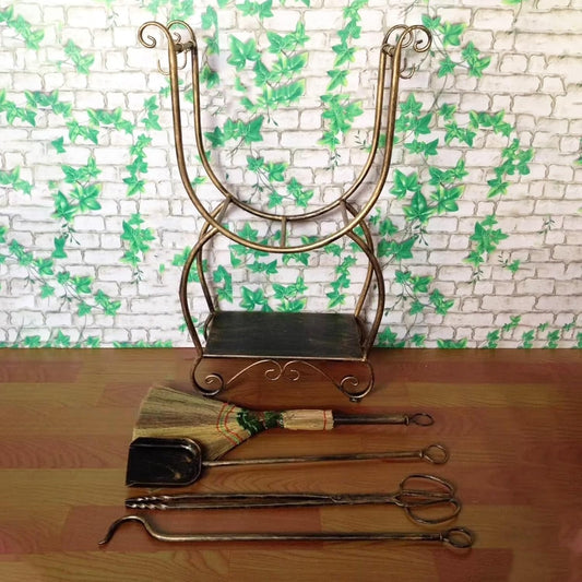 Firewood Rack Metal Firewood Rack Set, Indoor & Outdoor Fireside Wood Storage Organizer with 4 Fireplace Tools, Copper Log Holder, No Need to Install,Copper,Copper