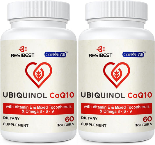 Ubiquinol CoQ10-600mg-Softgel, Active Coq10 Ubiquinol Supplement with Vitamin E & Omega 3, 6, 9, High Absorption-Coenzyme-Q10, Powerful Antioxidant for Energy Production, Tested, 120 Count