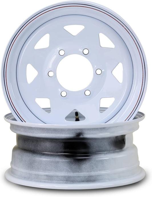 LIBRA 15 x 6 Trailer Wheels 6 Lug on 5.5" Bolt Pattern White Spoke, Set 2-17012