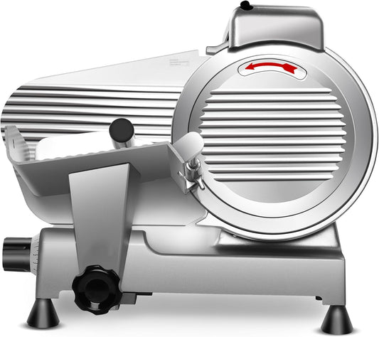 Zomagas 10 inch Commercial Meat Slicer, 240W Frozen & Cheese Slicer, Premium Chromium-plated Steel Blade, Semi-Auto, Low Noise