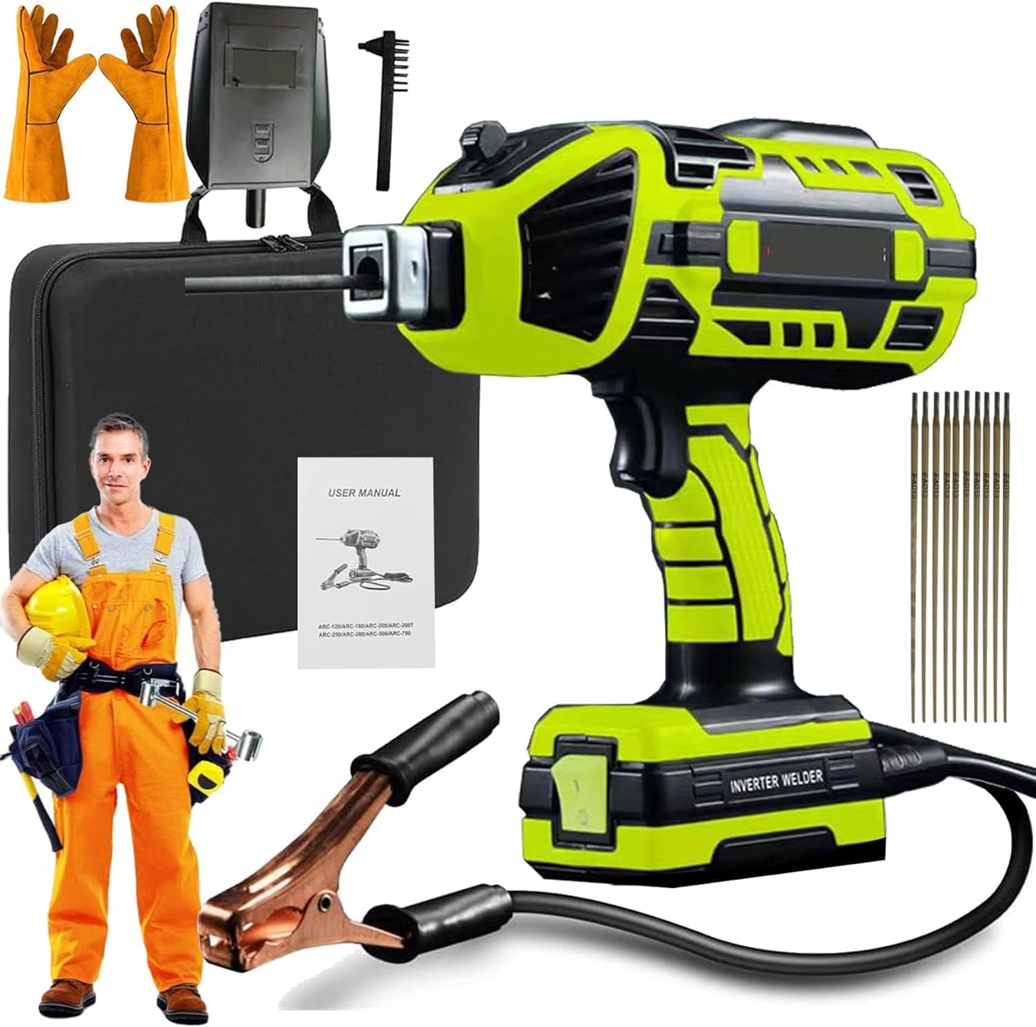 Portable Welding Machine, Portable Welder Handheld, 6 Gears 20-120a Handheld Welding Machine, Portable Welder Handheld for 1\/16\u2033-1\/8\u2033 Welding Rods, Fast Arcing Speed, Anti-Sticking (Green)