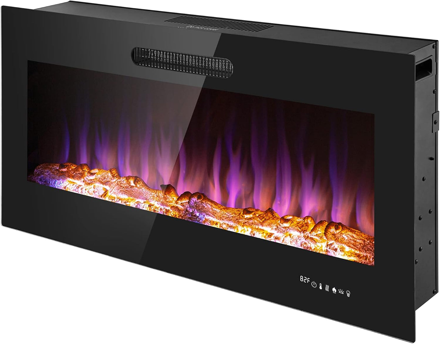 Prominence Home LED Slim Design Electric Fireplace Insert and Wall Mounted Fireplace with 1500 Watt Heater, Log & Crystal Ember Options, Adjustable Realistic Flame and Remote Control, (42 Inch)