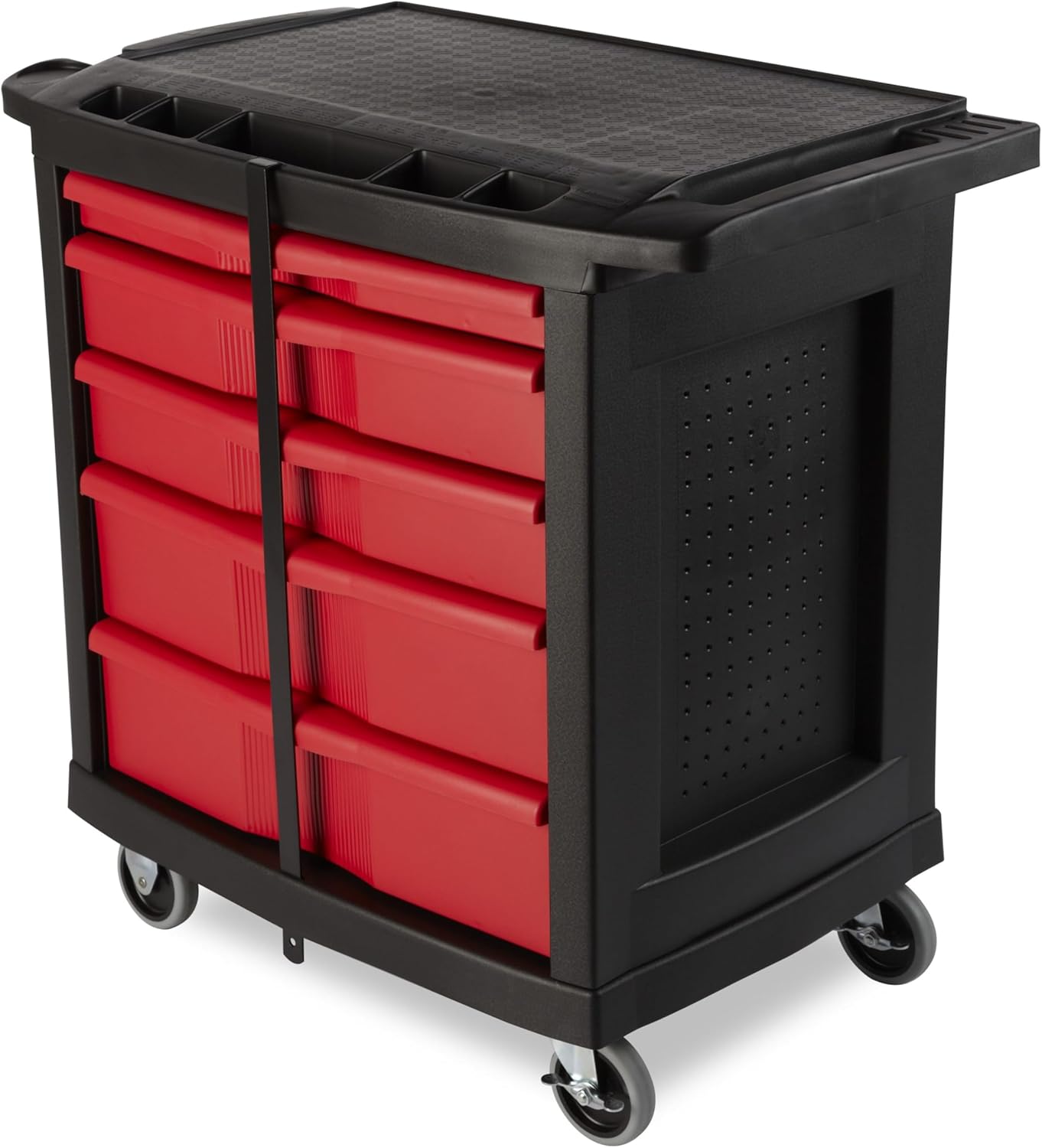 Rubbermaid Commercial Products Mobile Tool Work Center, 5 Drawers, 250 lb. Capacity, Black, for Warehouse\/Garage\/Cleaning\/Maintenance