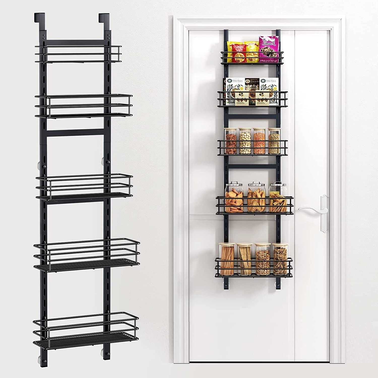 Purdaz Adjustable 5-Tier Over the Door Pantry Organizer, Spice Rack, Narrow Hanging Shelf for Kitchen Storage and Organization
