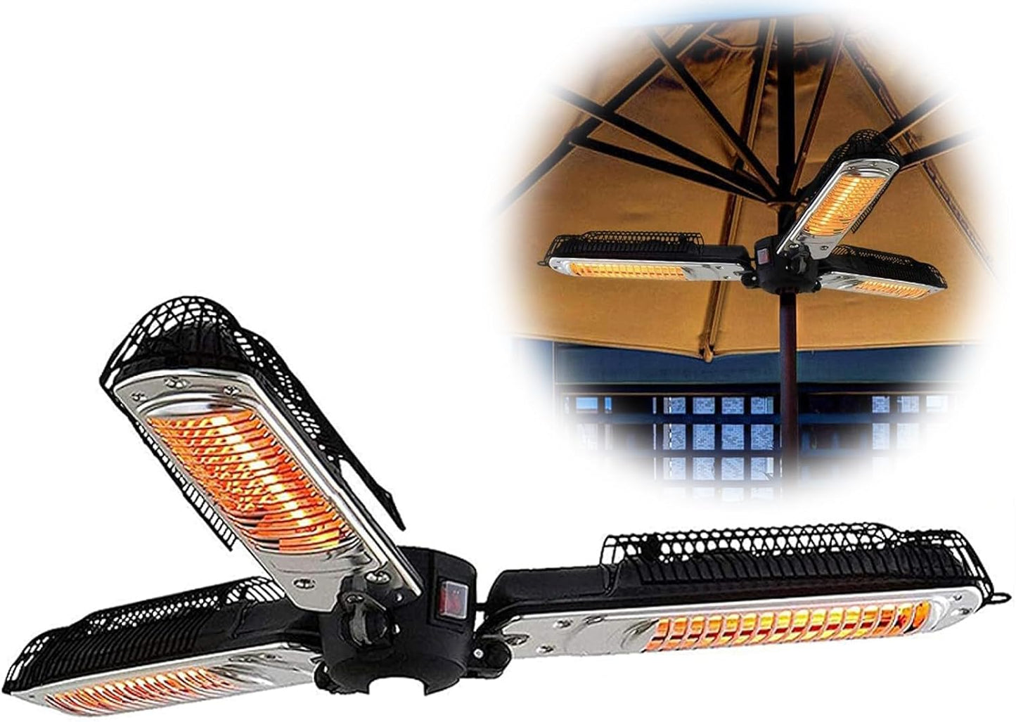 Outdoor Umbrella Heater, Folding Electric Infrared Radiant IP34 Protected Garden Pera Parasol, 500/1000/1500W Adjustable