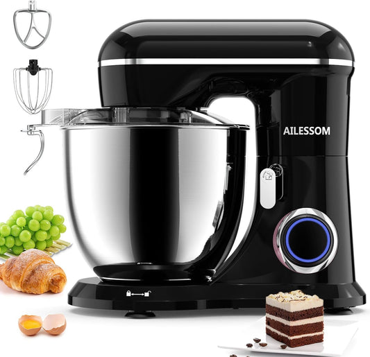 Ailessom Stand Mixer,6.5-QT 660W 10-Speed Tilt-Head Food Mixer, Kitchen Electric Mixer with Bowl, Dough Hook, Beater, Whisk for Most Home Cooks, (6.5QT, Onyx Black?…, 1533P