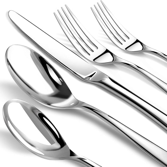 Silverware Set for 12, Heavy Duty Stainless Steel Cutlery Set Flatware Set,60 Piece Premium Silverware, Mirror Polished Modern Cutlery include Fork Knife Spoon Set,Dishwasher Safe