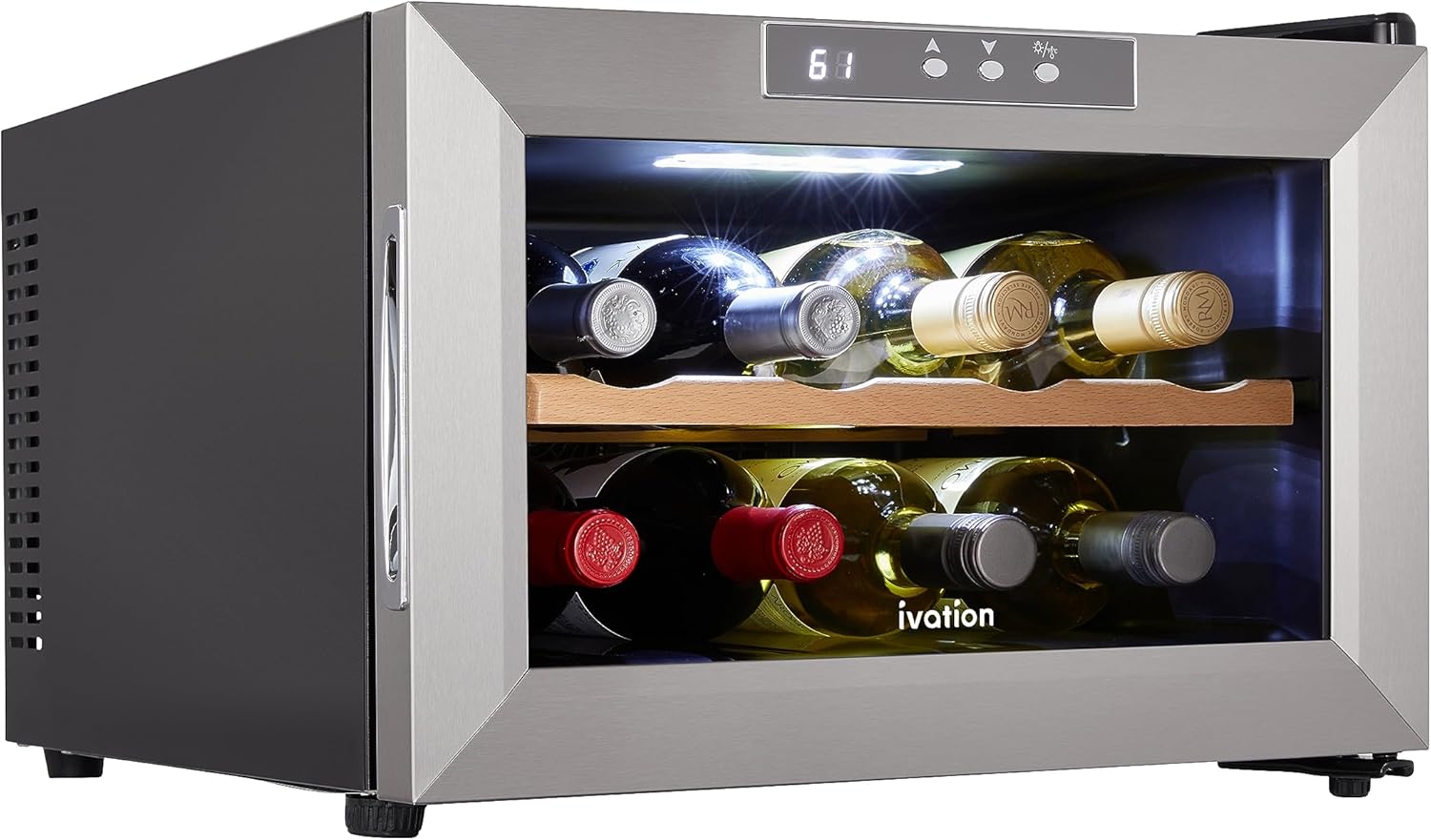 Ivation Premium Stainless Steel 8 Bottle Horizontal Thermoelectric Wine Cooler/Chiller Counter Top Red & White Wine Cellar w/Digital Temperature, Freestanding Refrigerator Quiet Operation Fridge