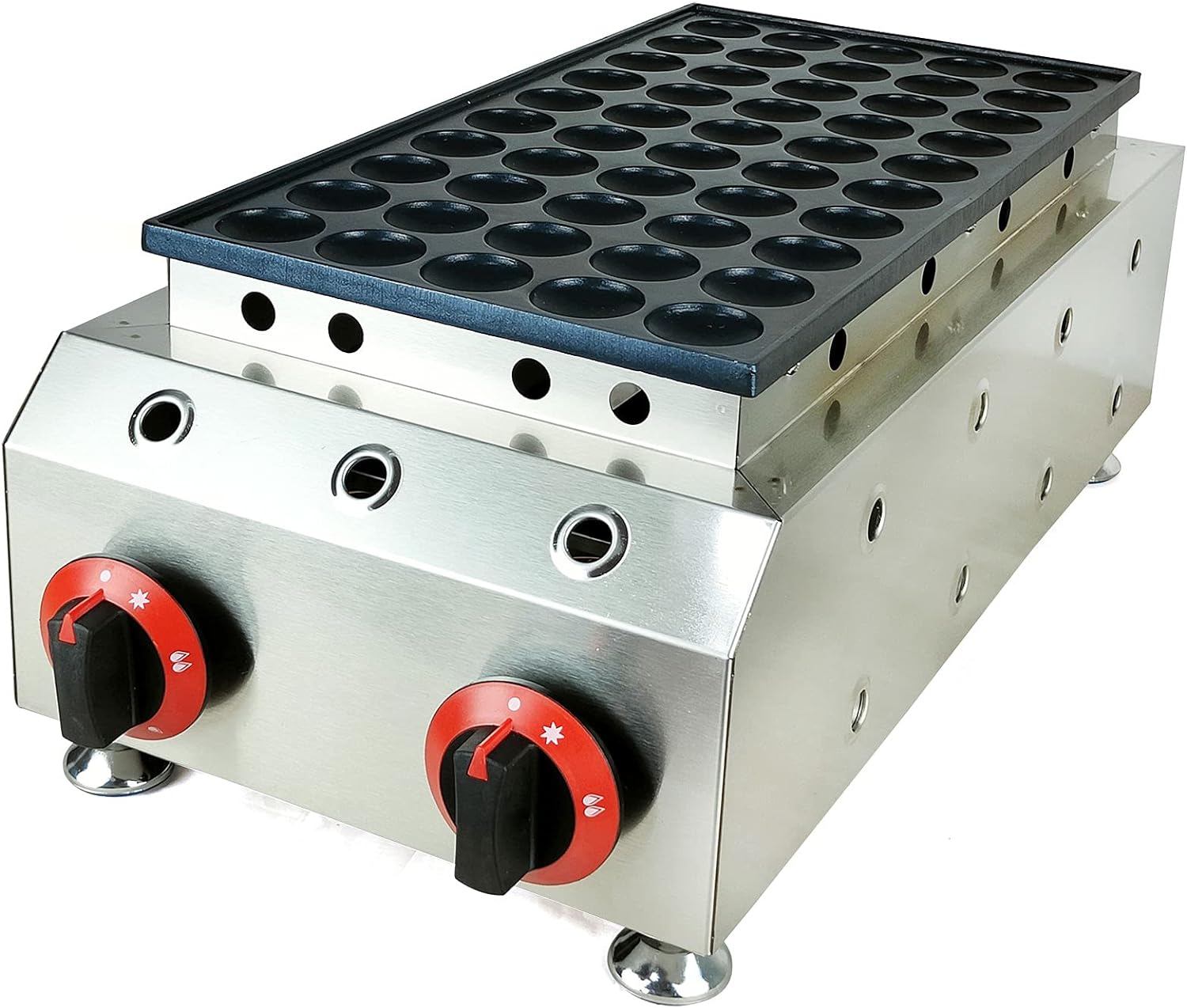 LYNICESHOP 50 Holes Mini Muffin Machine, LPG Gas Poffertjes Maker Mini Dutch Pancakes Maker Baker Machine Takoyaki Grill Pan Octopus Ball Muffin Making Machine LPG Gas Waffle Maker for Home