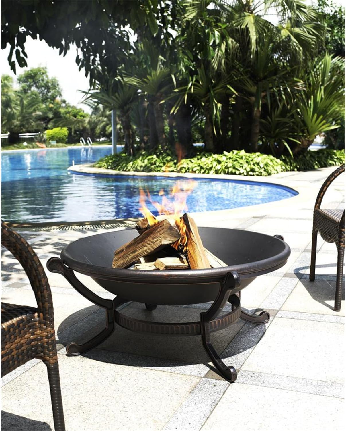 Outdoor Fire Pit - Steel Firepit with Lid & Poker - Patio Heater for Backyard, Deck & Garden - Classic Charm Design