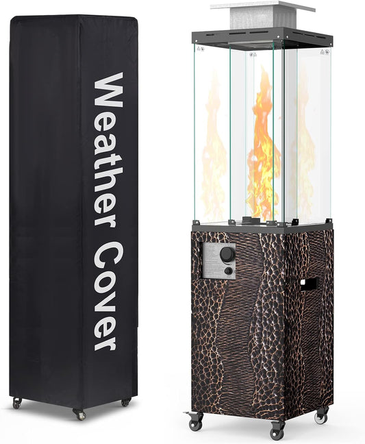OTSUN 56'' Outdoor Patio Heater, Propane Heater with Wheels, Metal hood, Weather Cover, 201 Double Tempered glass, 41000 BTU with CSA Certification Gas Fireplace