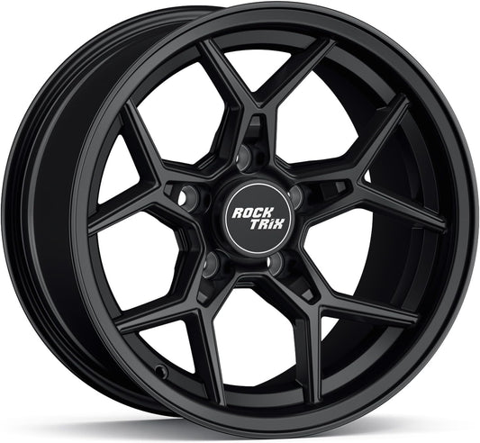 RockTrix RT105 15 inch Wheel Compatible with Jeep Wrangler YJ TJ 5x4.5 5x114.3 Bolt Pattern 15x8 (-19mm Offset, 3.75in Backspace) 71.5mm Bore Black, Also fits Cherokee XJ Grand Cherokee ZJ