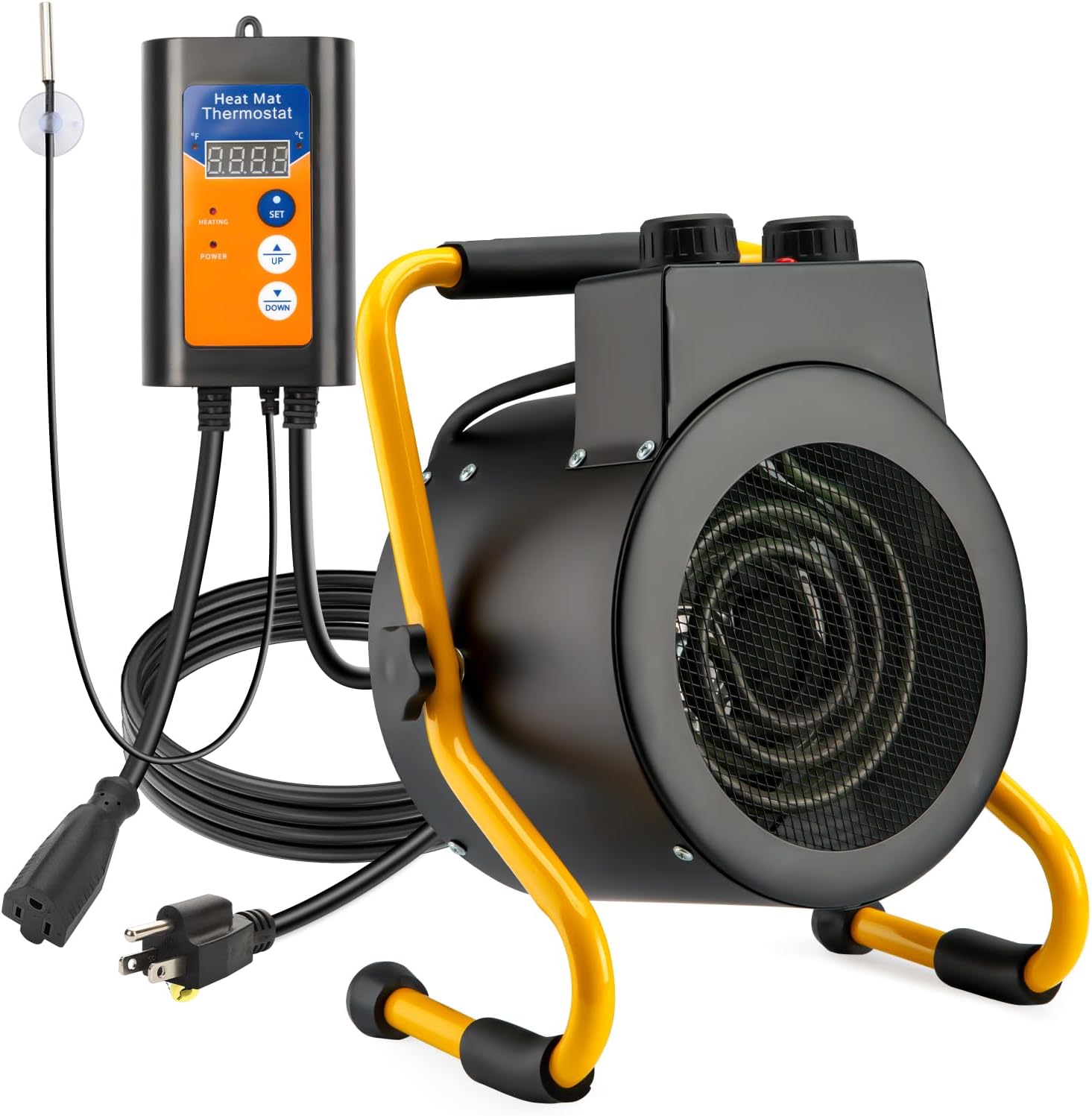 Greenhouse Heater with Digital Thermostat Controller, 1500W Green House Heater for Plants，Electric Grow Tent Heaters, Fast Heating with Overheat Protection, Space Heater for Flower Room, BK