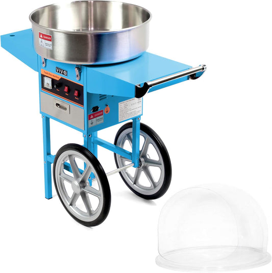 VIVO Blue 1030W Electric Cotton Candy Machine Cart, Mobile Rolling Candy Floss Maker 20 inch Stainless Steel Bowl, Bubble Shield Cover Sugar Scoop and Drawer, Easy Home or Commercial Use, CANDY-KIT-2B