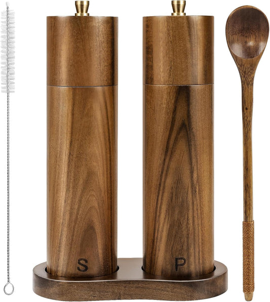Yvake Wooden Salt and Pepper Grinder Set,8 Inch Manual Salt and Pepper Mill, Adjustable Coarseness and Refillable,Acacia Wood Pepper Grinder for your kitchen[Set of 2]