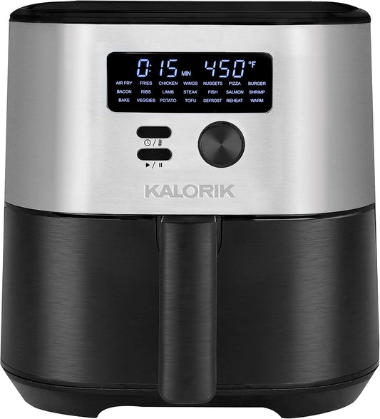 Kalorik MAXX® 7 Quart Air Fryer 1750W, 7-in-1 Air fry, Bake, Roast, Broil, Defrost, Reheat, and Warm food, LED Display, 21 Presets, 4 Accessories, Recipe book, FT 50930 OW