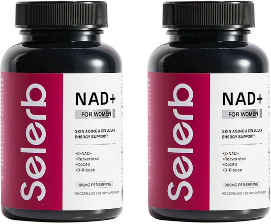 Selerb NAD+ Supplement for Women - NMN Alternative with β-NAD+, Trans-Resveratrol, CoQ10, D-Ribose - Promotes Cellular Renewal, Energy, and Radiant Skin Health - 180 Capsules