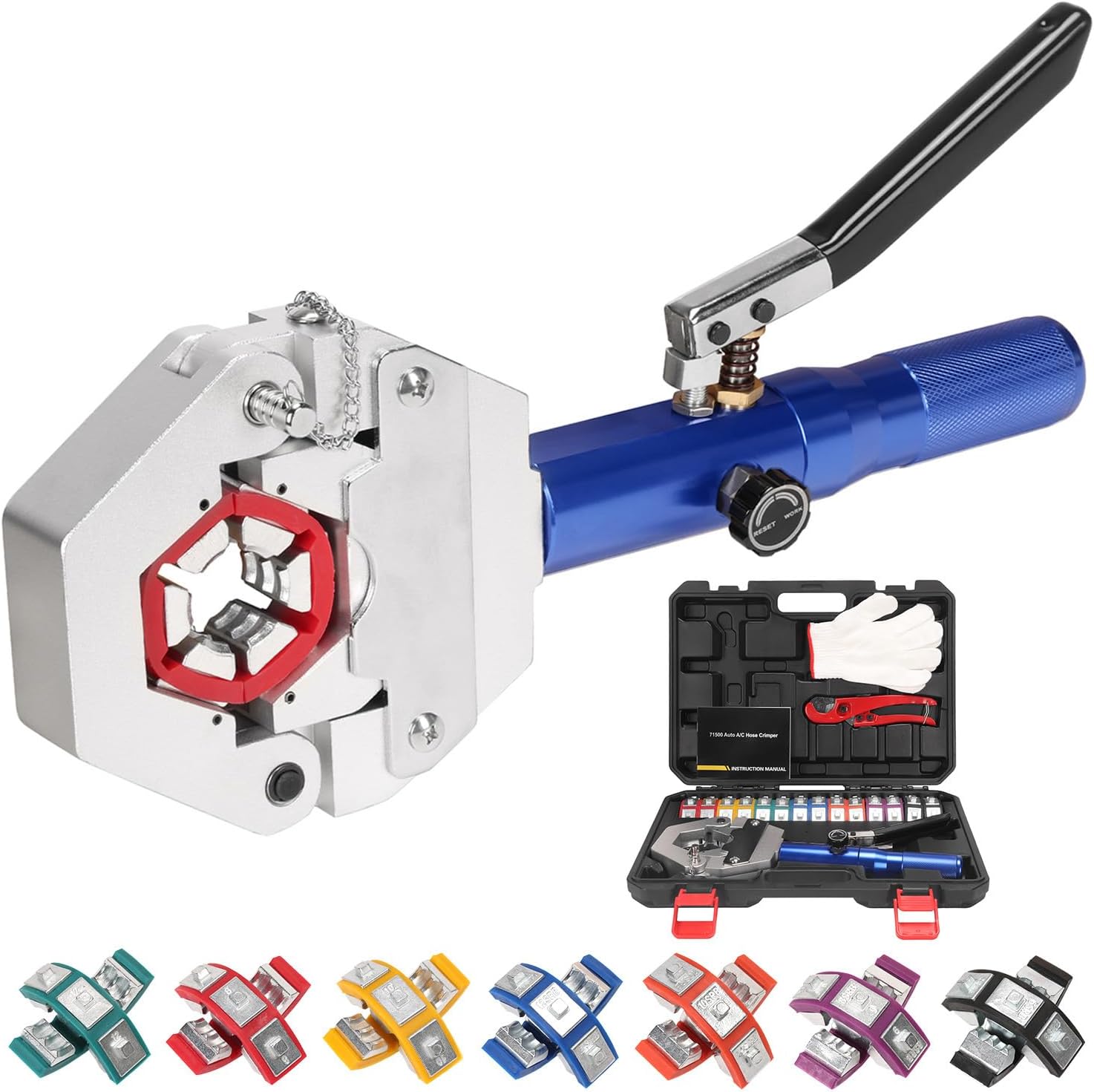 REDLOONG Hydraulic Hose Crimper AC Crimping Tool with Snap-On 7 Dies Manual Handheld Hydra-Krimp for AC Hose, Auto A\/C Line, Air Conditioning Repair Tool(71500)