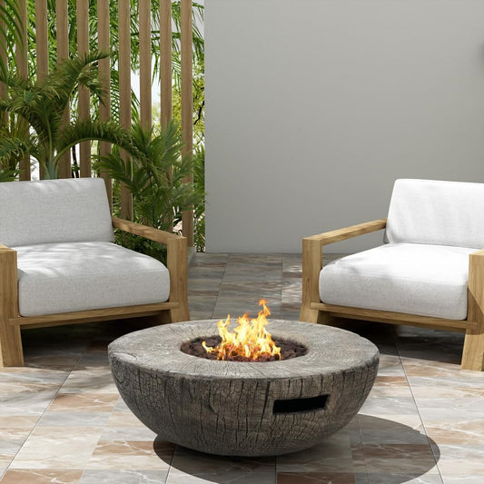 30, 000BTU Patio MGO Propane Fire Pit with Round Shape and Fire Bowl Design, Light Grey, Tank Cover Not Provided