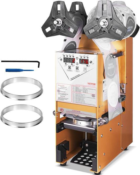 VEVOR Bubble Tea Machine, Fully Automatic Cup Sealing Machine, Electric Boba Machine 500-650 Cups\/H for 180 mm Tall & 90\/95 mm Cup with Digital Control LCD Panel for Bubble Milk Tea Coffee Gold