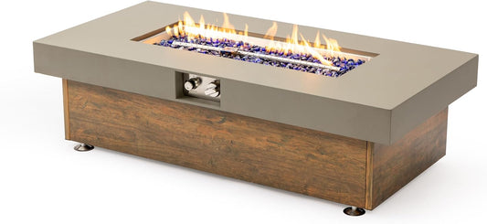 48_inch Iron Fire Pit Table with Wood Grain, Outdoor Patio Heater for Backyard Garden, Rustic Fire Pit Table with Realistic Wood Finish, Durable & Weather-Resistant Metal, Easy Assembly