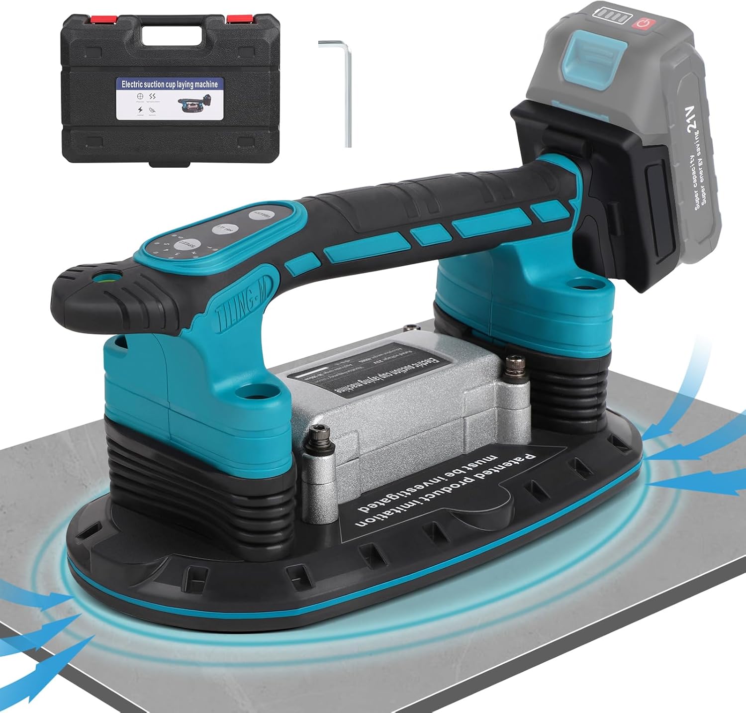 Tile Vibration Machine Installation Tool for Makita 18V Battery, Handheld Automatic Tiling Vibrator with Enlarged Suction Cup for Tiling Leveling Laying 24000r\/min 6 Speeds Adjustable