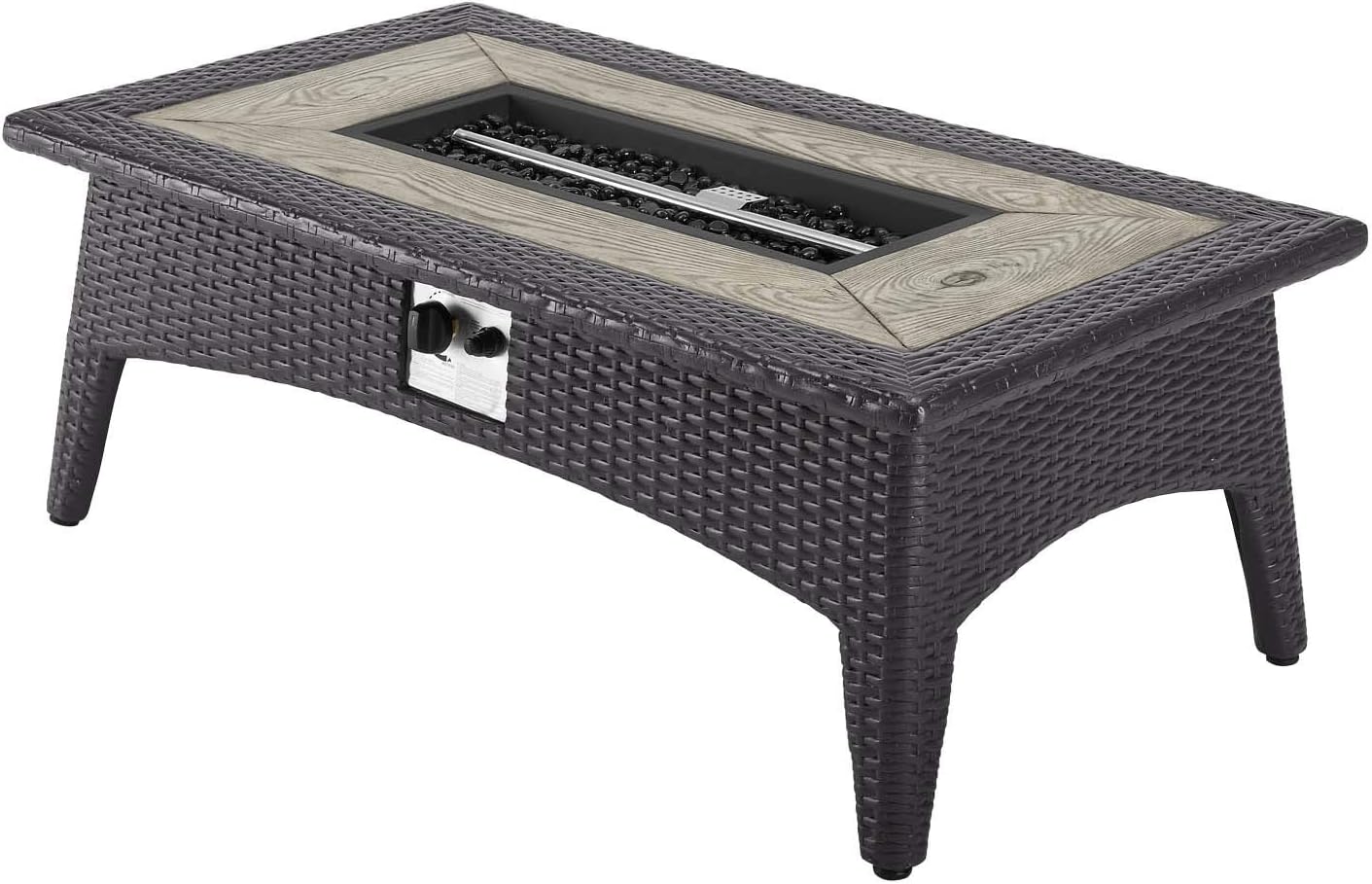 Modway Splendor Wicker Rattan Rectangular Propane Gas Fire Pit Table