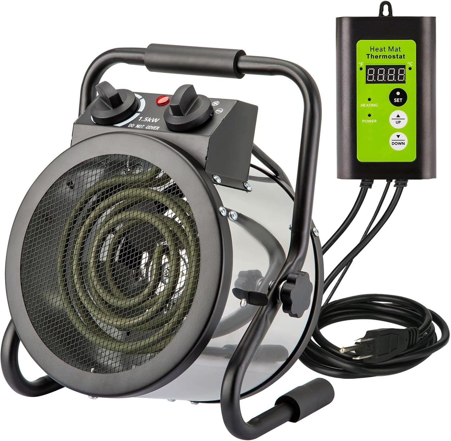 Greenhouse Heater with Digtal Thermostat, 1500W Electric Greenhouse Heaters, Fast Heating with Overheat Protection, Grow Tent Heater for Green House, Outdoor, Patio, Flower Room, Sliver