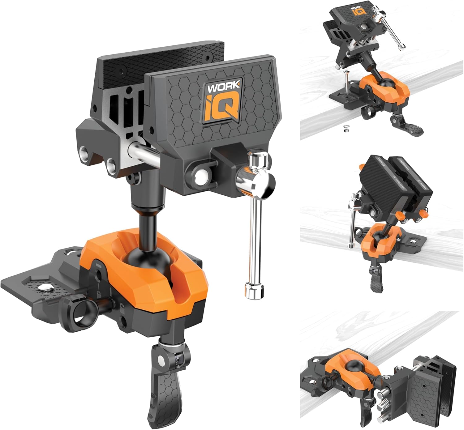 IQ Vise | 360° Articulating Bench Vise Made From Steel & Cast Aluminum w/ 8-Position Locking Ball & Socket | Woodworking Vise Handles Up To 130ft-lbs of Torque | Pipe Vise With Double Sided Jaws