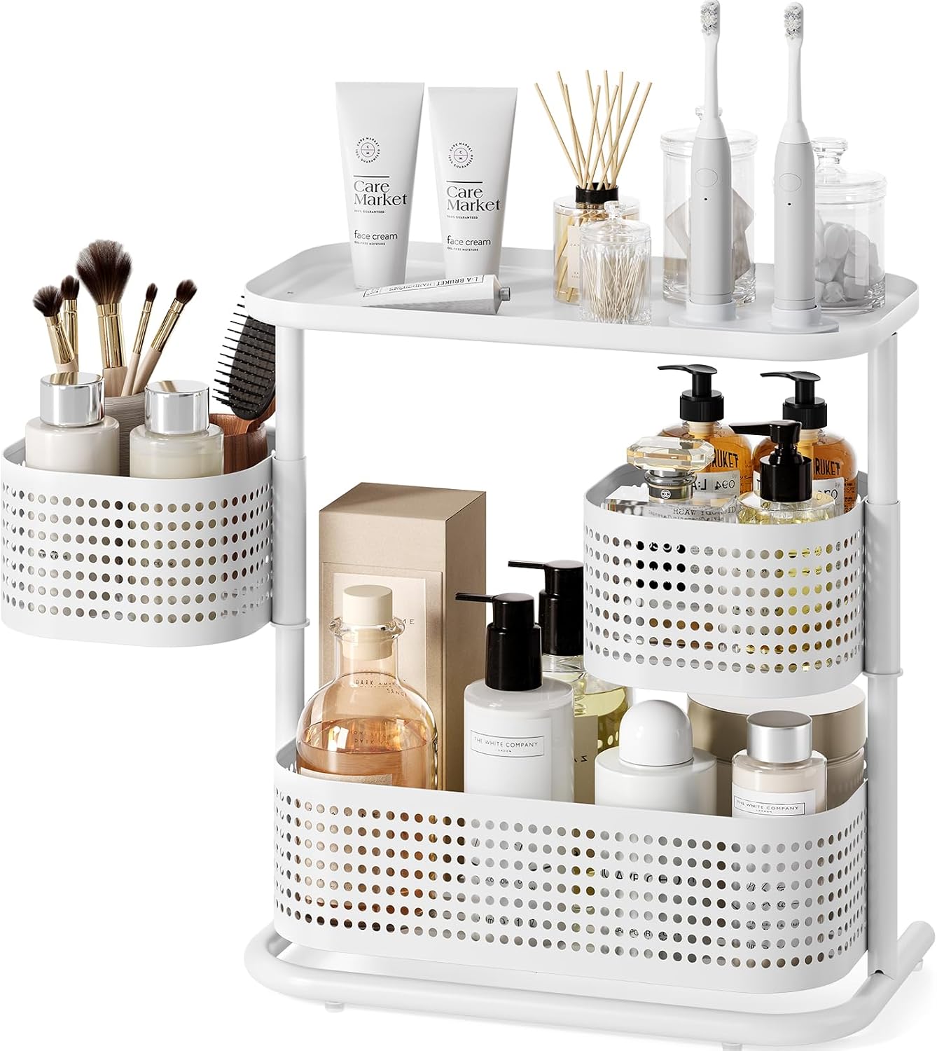 KINGRACK 3-Tier Rotating Bathroom Organizer, Countertop Vanity Tray, Spice Rack Storage, Easy to Assembly Space-Saving Organizer for Bathroom, Kitchen, Laundry Room, White
