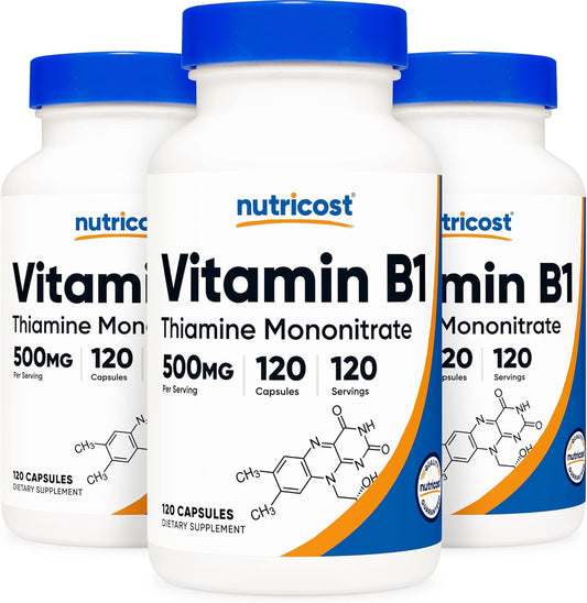 Nutricost Vitamin B1 (Thiamin) 500mg, 120 Capsules (3 Bottles)