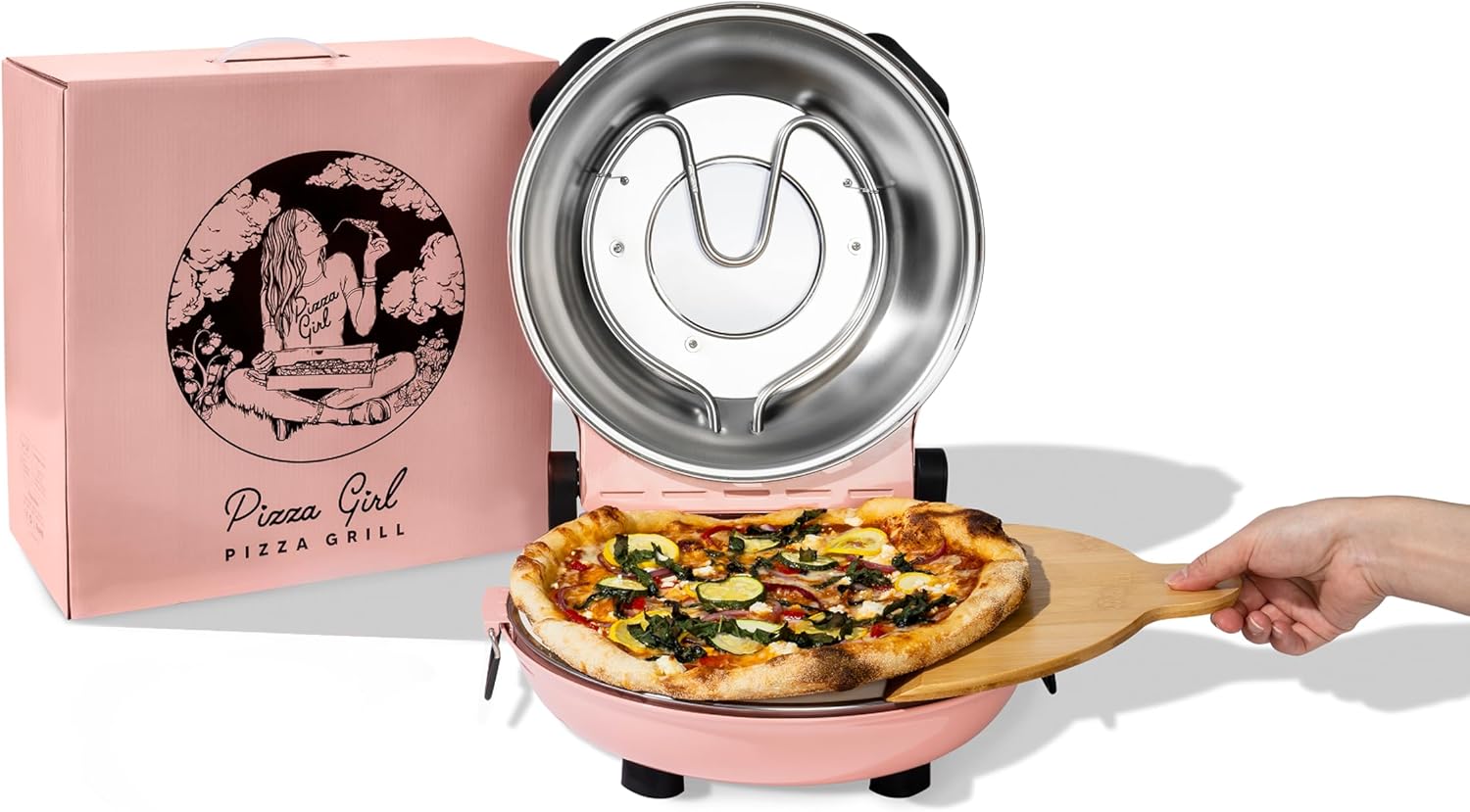 Crispy Crust Pizza Oven by PIZZA GIRL \u2013 Stylish Electric Oven for Pizza Indoor Portable, 12 Inch Indoor Pizza Oven Countertop, Pizza Maker Heats up to 795˚F for Stone Baked Pizza at Home (Retro Pink)