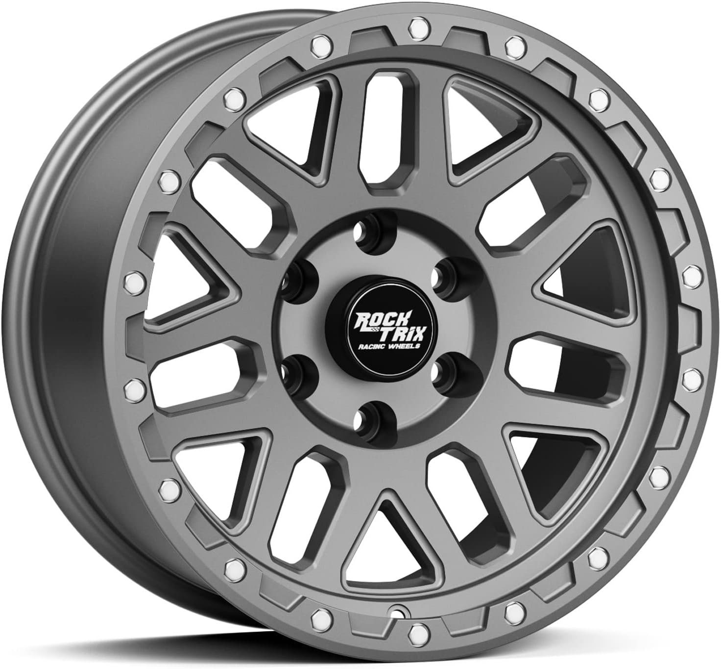 RockTrix RT110 18 inch Wheel Compatible with 2001+ Toyota Tacoma 6x5.5" (6x139.7) Bolt Pattern, 18x9 (-12mm Offset), 106.1mm Bore, Matte Gunmetal, Also fits 2002+ 4Runner, FJ Cruiser, 99-06 Tundra