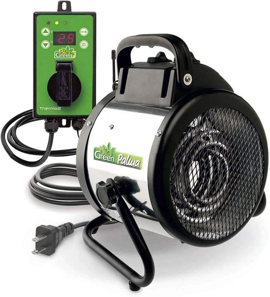 BioGreen Electric Greenhouse Heater & Fan with Digital Thermostat PALMA | 1500 Watts, 5100 BTU\/hr | 5800 ft³\/h Air Circulation -58 to 210.2°F | Stainless Steel | Spraywater Proof