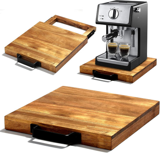 Natural Acacia Sliding Tray for Coffee Machine Kitchen Appliance slider Moving Caddy, appliance slider,appliance rolling stand air fryer rolling tray