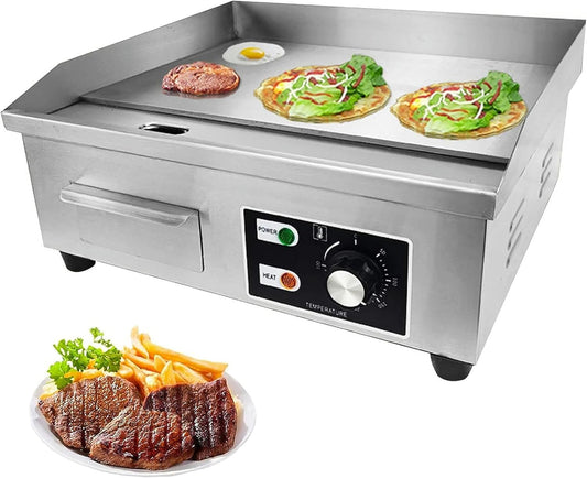 Electric Commercial Griddle Plate, 2500W Electric Countertop Flat Top Griddle with Adjustable Thermostat Removable Oil Drawer Splash Guards, Stainless Steel Restaurant Grill for Kitchen