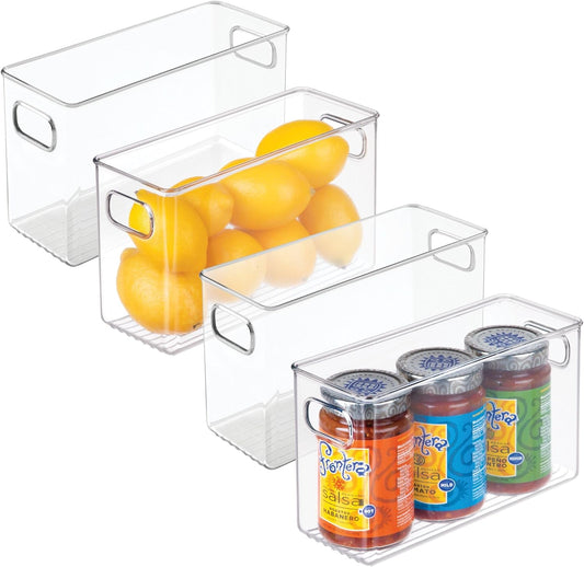 iDesign Pantry Storage Bins with Handles - Organizer Bins for Cabinets or Fridge - Set of 4 - Clear