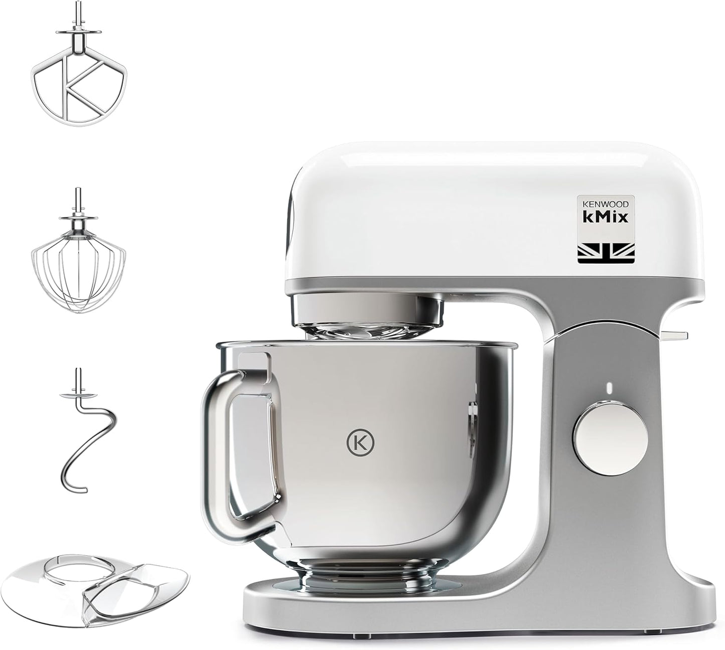 Kenwood KMX750WH KMIX Planetary Mixer with 5L Steel Handled Bowl, 3 Mixing Hooks, 1000W Power, Customizable with Over 20 Accessories Purchasable Separately, White