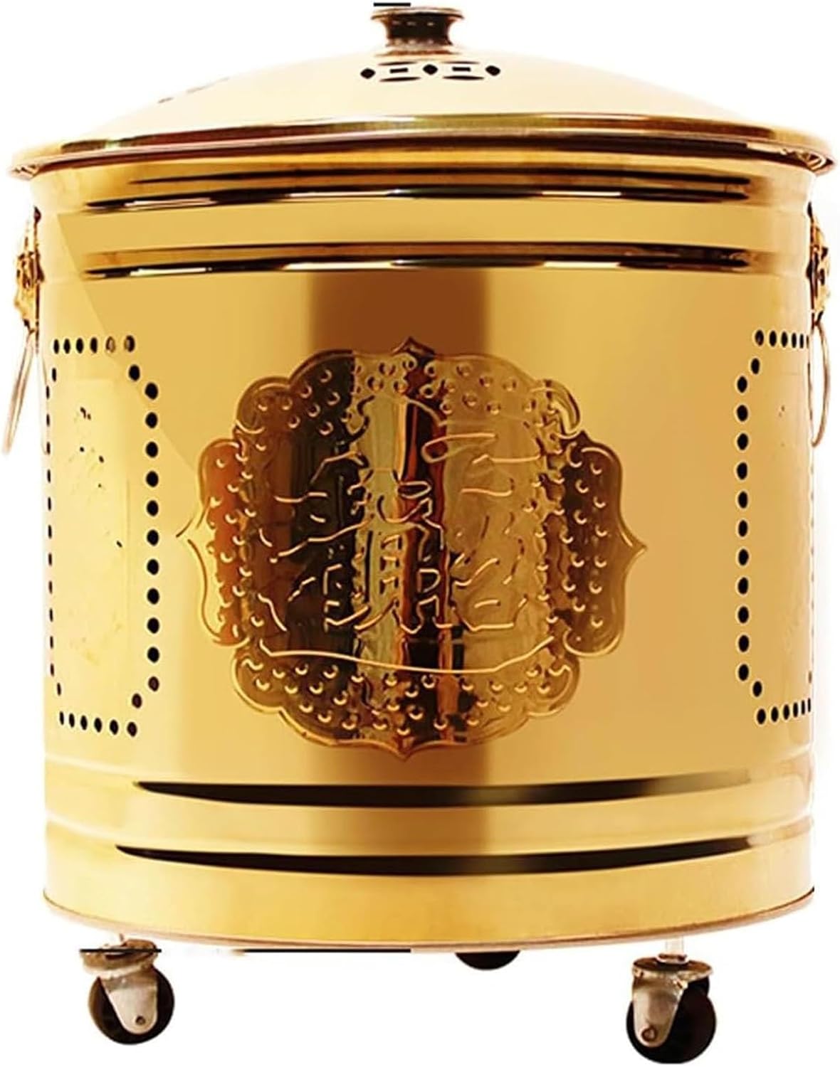 Stainless Steel Burn Barrels Incinerator for Outside Burning Trash Garden Waste Incinerator with Wheels and Handle Outdoor for Deck, Balcony & Yard(Gold,18.9" D x 20.9" H)