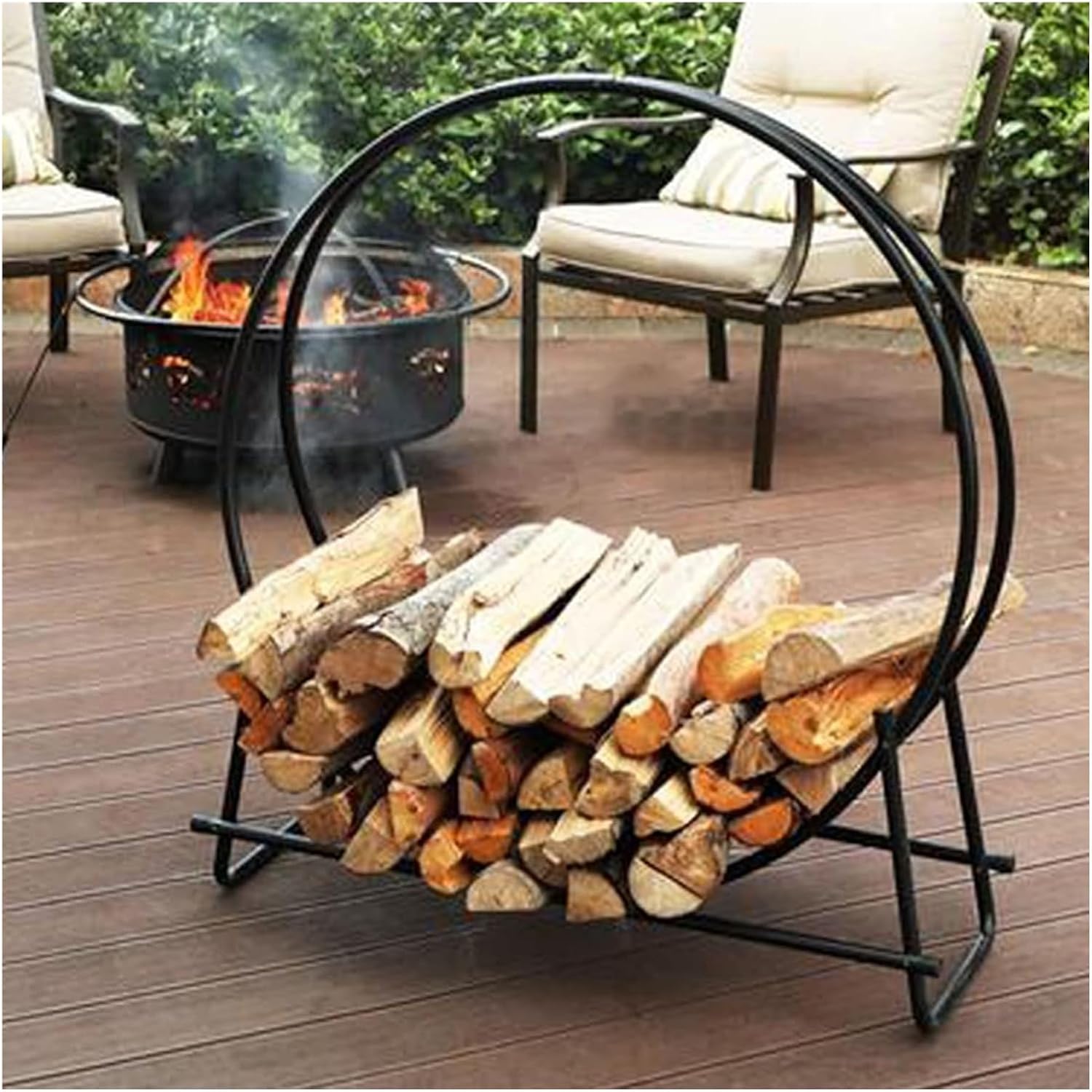 Firewood Rack,Firewood Holder, Farmhouse Round Log Store Rack Holder Small Indoor Outdoor Camper Firewood Holder Brackets