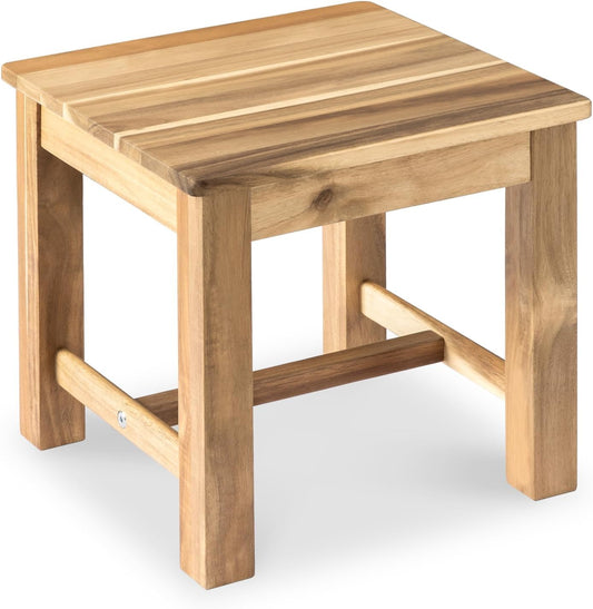 VICTORY RELAX 12 Inch Wooden Step Stool, Small Nature Beach Chair Under Desk, Indoor Acacia Wood Short Footstool for Living Room, Kitchen, Bathroom
