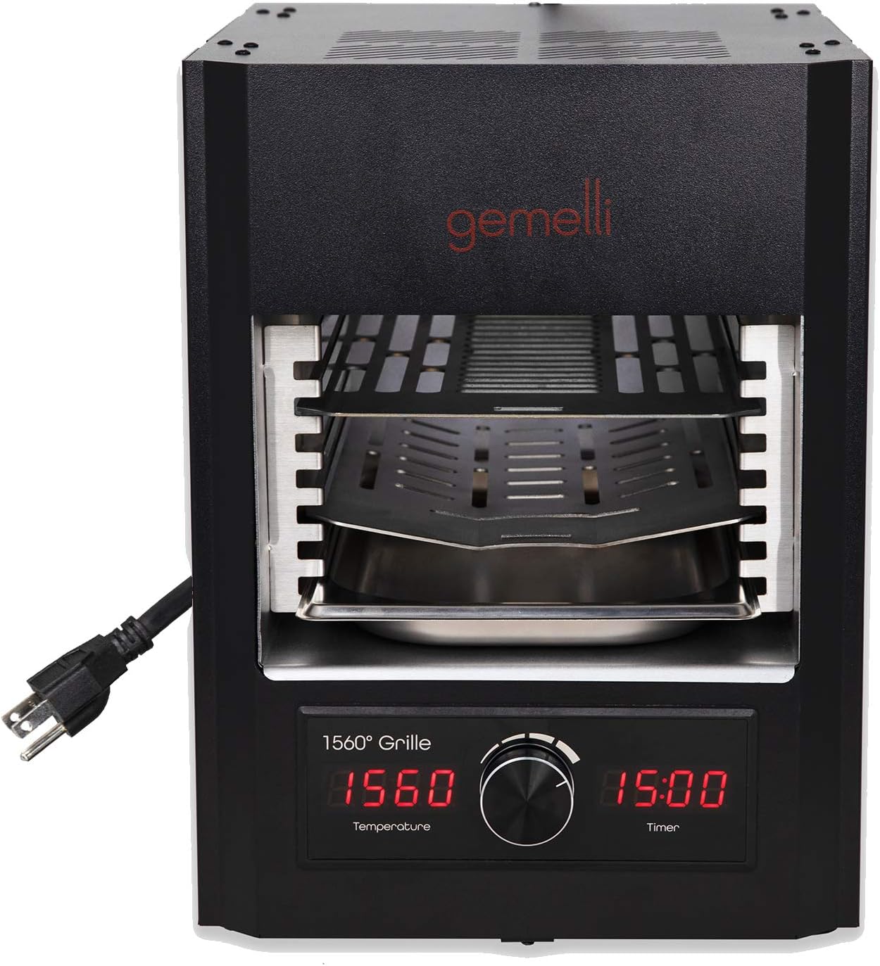 Gemelli Home™ Gourmet Steak Grille (1600 Watt), Steakhouse Quality, Infrared Ceramic Superheating Up to 1560 Degrees, Indoor Electric Infrared Grill and Sear Station, Stainless Steel Accessories