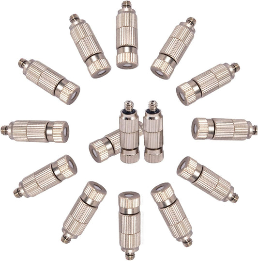 Pfeilzieher 80pcs Brass misting Nozzle kit for Cooling System high Pressure 3 16 Threaded Mister nozzles Anti drip fogging Spray Head for Landscaping air humidification Brushed Nickel Size 0 15mm