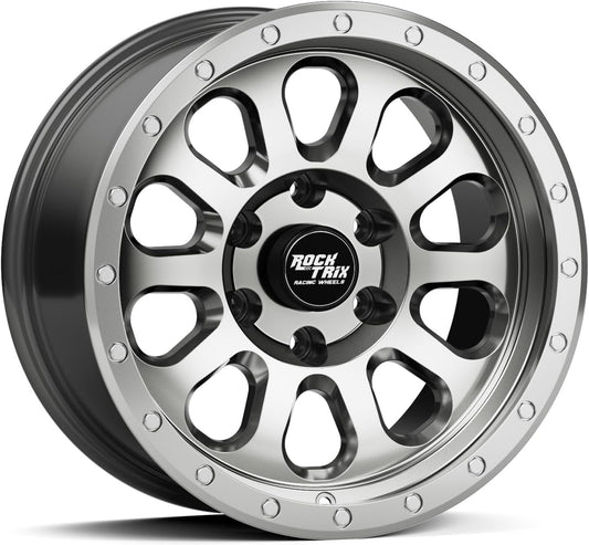RockTrix RT111 17 inch Wheel Compatible with 2021+ Toyota Tacoma 6x5.5" (6x139.7) Bolt Pattern, 17x9 (-12mm Offset), 106.1mm Bore, Gunmetal Polished, Also fits 2022+ 4Runner, FJ Cruiser, 99-06 Tundra